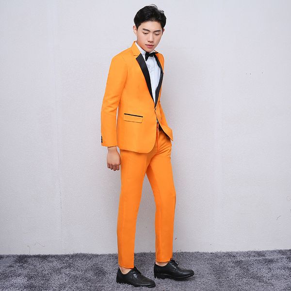 

men's suits orange slim business casual formal suit men's suit two-piece suit (jacket + pants) wedding groom groomsman dress, White;black