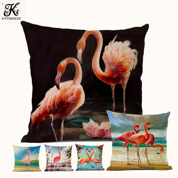 

flamingo forest animal linen cushion cover sofa chair decorative pillow 45*45cm office cafe children's room decorative pillow