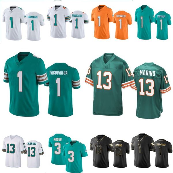 

майами дельфин мужчины 2020 новые трикотажные изделия футбола 1 туа tagovailoa dan marino джош розен, Black;red
