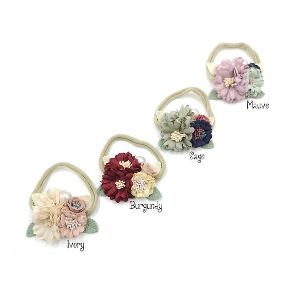 

10pcs/lot layered flower nylon headband mini flower hair band for babys infant hair accessory, Slivery;white