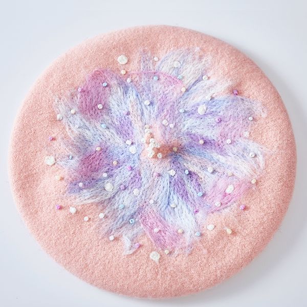 

harajuku starry sky berets ladies handmade original wet felt beret women casual pink lovely hats girl valentine's day present, Blue;gray