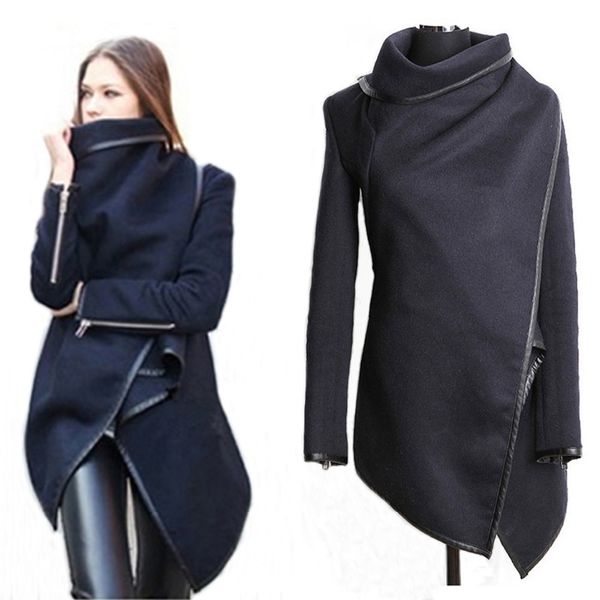 

2015 plus size winter/spring new women woolen coat windbreaker jacket slim female wool trench coats cardigan 9 colors y190926, Black