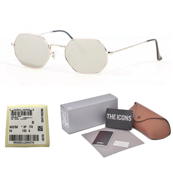 

New arrival Polygon sunglasses men women brand design Metal frame feminino masculi mirror glass lens oculos de sol with Retail box and label