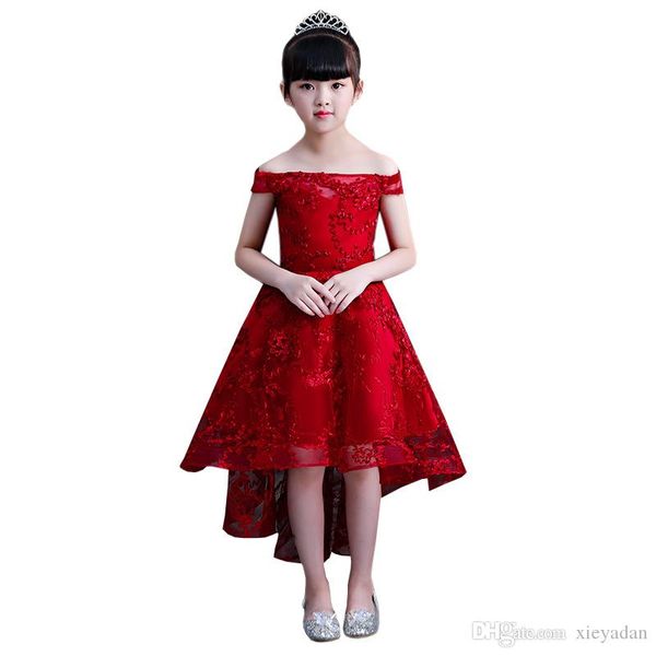 

высокие низкие красные девушки pageant платья с грушей тюль цветочница платье дети первое причастие вечерние платья партии платья, Red;yellow