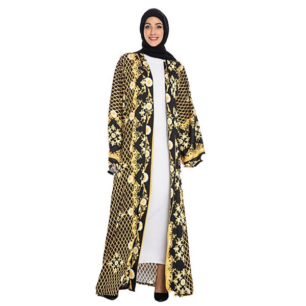 

2020 new muslim women floral print abaya full dress s-2xl plus size islamic women long sleeved kimono cardigan, Red