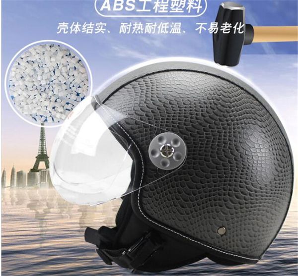 

leather motorcycle half face helmet vintage capacete motocross casco moto electric bicycle safety casco red white