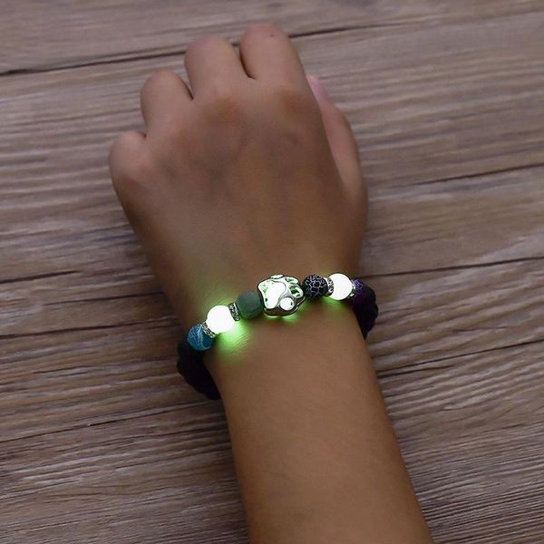 

glowing in the dark bangle natural stones luminous dog claw elastic shaped charm bracelet women fluorescence bracelet jewelry, Black