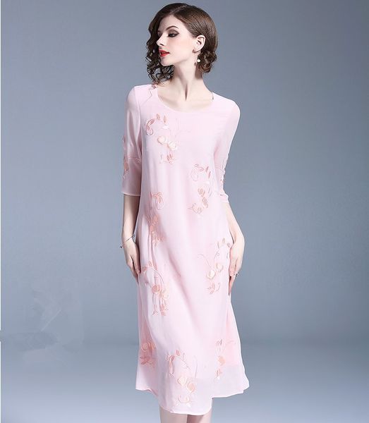 

elegant floral embroidery loose midi dress women vintage sweet office party fashion beach dress summer sundress clothing, Black;gray