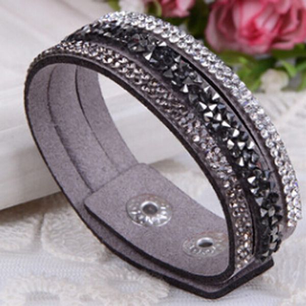 

punk style fashion rhinestone muti-layers buckle bracelet leather wrap wristband cuff bracelet bangle 11 colors, Golden;silver