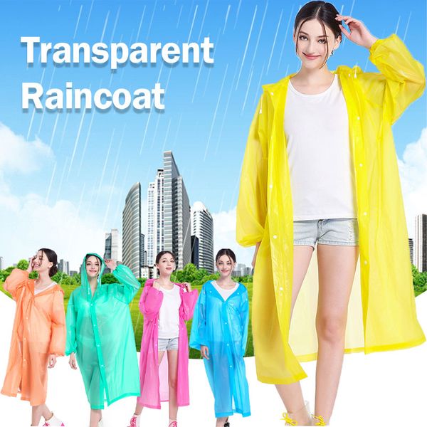 

portable fashion women men eva transparent raincoat outdoor travel rainwear waterproof camping hooded ponchos plastic rain cover