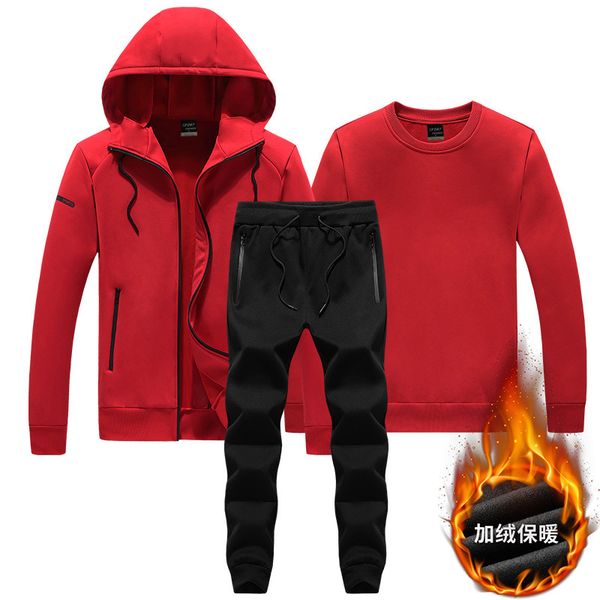 

3 in 1 running sets tracksuit sports wear set men suit sweatshirt +sweatpants gym men's sportswear clothing cycling jogging, Black;blue