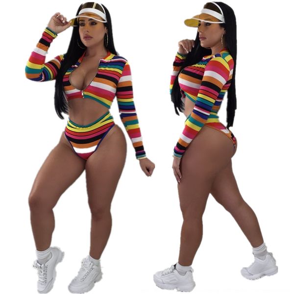 

lm8046 women's rainbow striped two-piece set lm8046 women's rainbow striped swimsuit bikini bikini swimsuit two-piece set, White;black