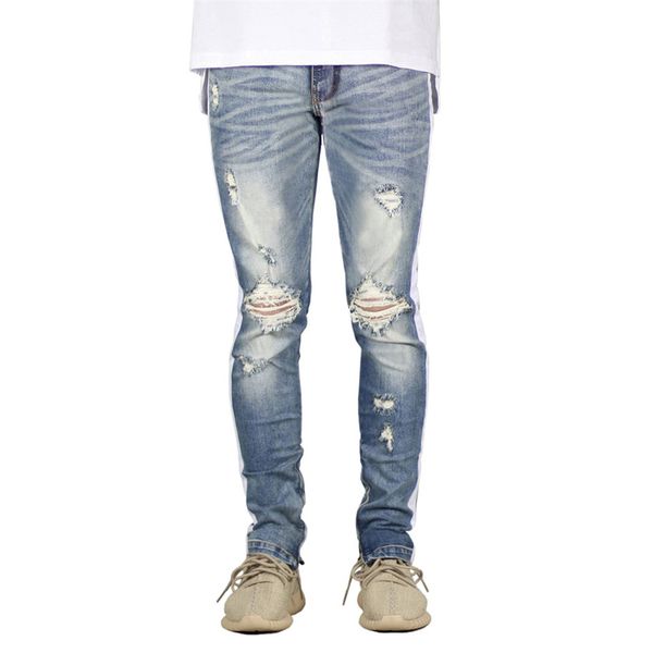 

mens designer solid color jeans fashion casual spring new long zipper pencil pants hip hop style mens clothing, Blue