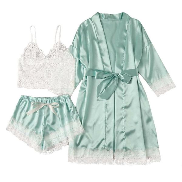 

лето женщины пижамы lace satin рукавов беспроводной бретели шорты пижамы комплект пижамы банный халат lingerie pijama mujer # g3, Black;red