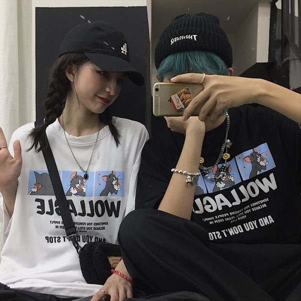

guofeng nv ban xiu loose matching guofeng couple short-sleeved short-sleeved t-shirt nv ban xiu t-shirt loose couple matching, White