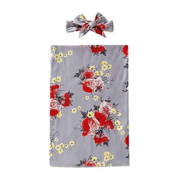 

2pcs / комплект новорожденного бант диапазон волосы цветочной printed одеяло младенцы обернутый полотенце k1kc