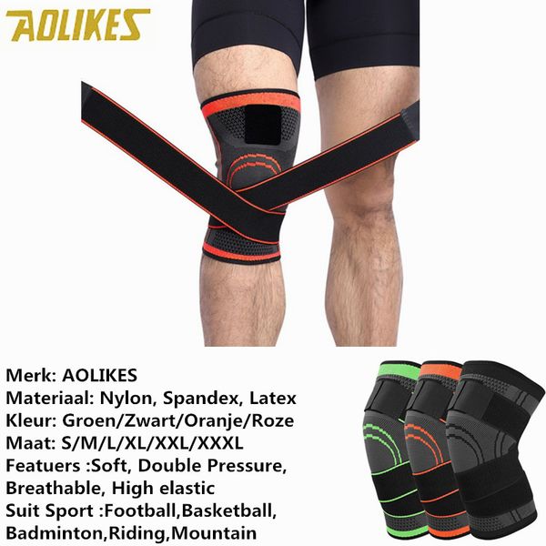 

aolikes 1pcs 3d pressurized fitness running cycling breathable bandage knee support braces elastic nylon sports compression pad, Black;gray