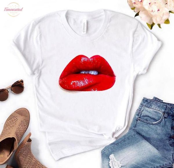 

red lip print women tshirt cotton casual funny t shirt gift for letter lady yong girl tee pm 164, White