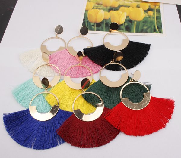 

dangle &chandelier colorful bohemian circle tassel earrings fashion flower v-shaped design stud suitable for ladies and girls declaration, Silver