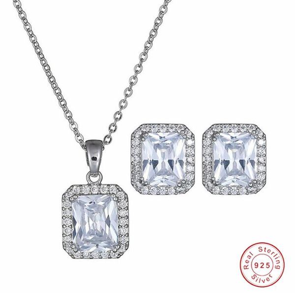 

classical jewelry set 925 sterling silver princess cut z statement cz diamond gemstones party women wedding bridal earring necklace gift
