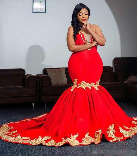

plus size red evening dresses mermaid satin with gold lace applique cutom made prom dress party gowns, Black;red