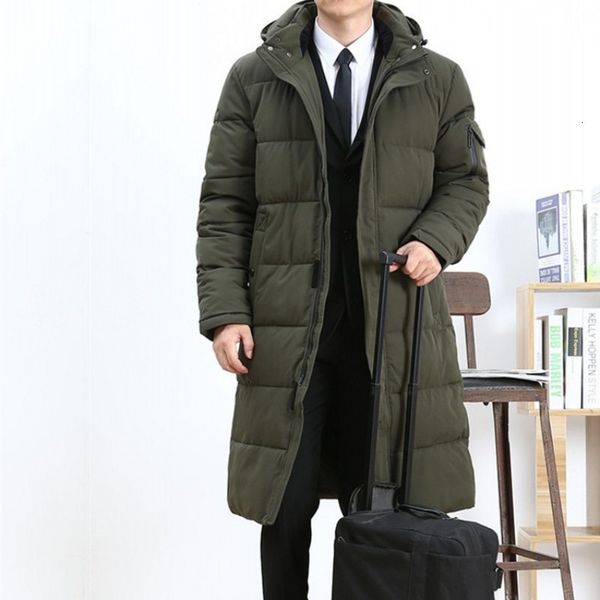 

winter business men long down jacket loose thicken warm parkas hooded windbreaker mens overcoats casual large size l-6xl coats, Black