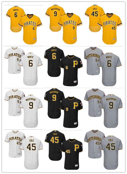 

custom men's women youth pirates jersey #45 gerrit cole 9 bill mazeroski 6 starling marte black yellow grey white baseball jerseys, Blue;black