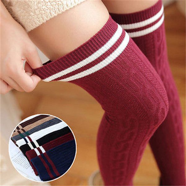 Coreano sexy quente morna meias de algodão meia mulheres inverno alta coxa de malha meias para senhoras sobre meia knee