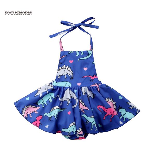 

halter bandage toddler summer clothes baby girls kids bodysuit cartoon animals jumpsuit sleeveless fashion backless bodysuit, Blue