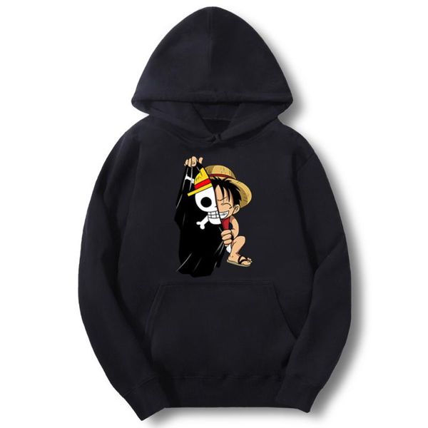 

one piece sweatshirt luffy straw mens pullover 2020 anime fleece casual fashion japanese streetwear harajuku funny warm hoody, Black