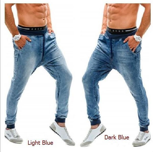 

designer pants new elastic high waist jeans male european and american thread waist loose men's jogging pants, Blue