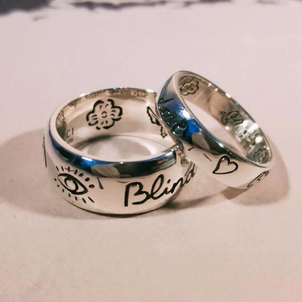 

blind for love 925 sterling silver eye heart flower bird couple ring, Golden;silver