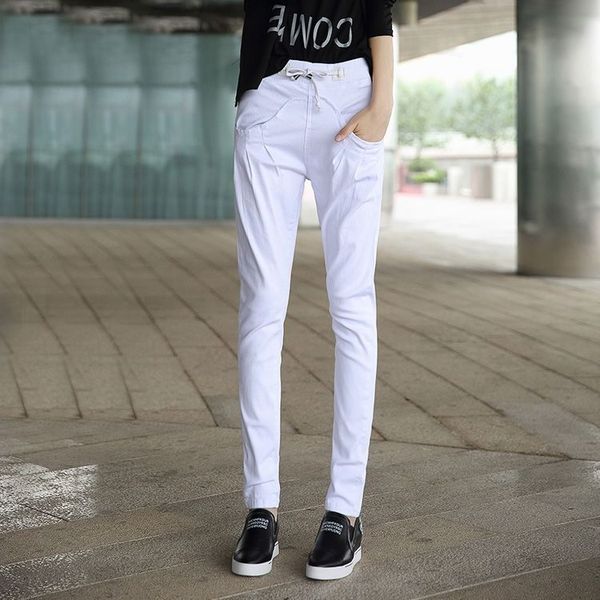 

2020 new spring autumn plus size women harem denim pants female high waist elastic loose casual pocket jeans trousers l130, Blue
