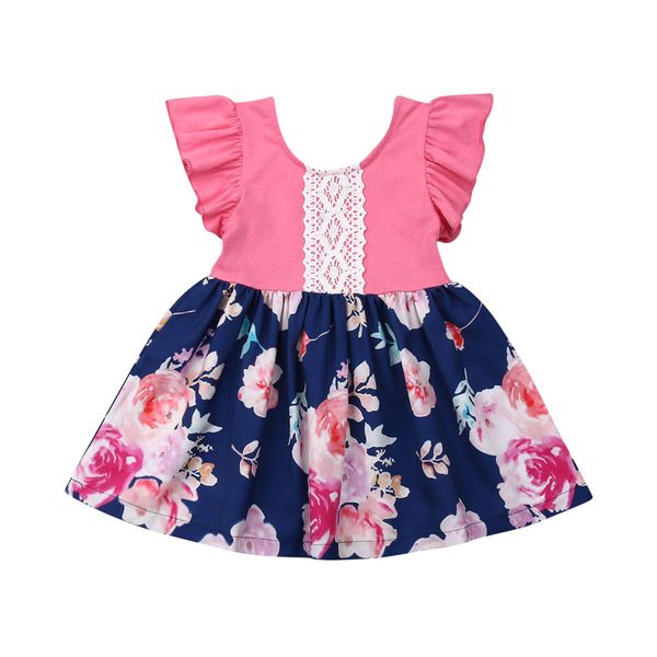 

boutique children dress 1-6t sweet toddler baby kids girl ruffle sleeve party dress floral printed princess sundress clothes hot, Red;yellow