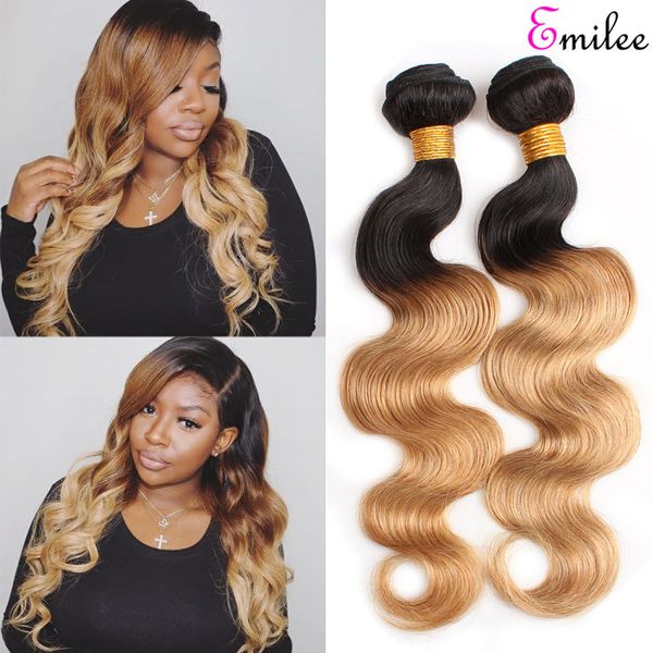 

emilee body wave blonde hair weave ombre color hair weave bundles 1b 27 ombre remy hair bundle 14 inch, Black