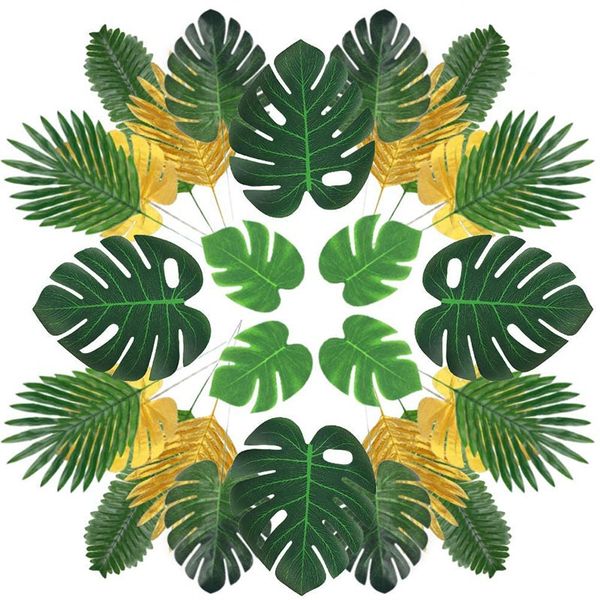 

artificial palm leaves,68pcs tropical plant with faux monstera leaves stems simulation safari leaves for hawaiian party