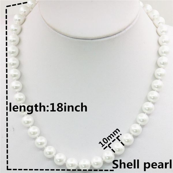 

аксессуары 10 мм белая раковина имитация-жемчуг круглый шар бусины ожерелье подарки женщины девушки партия ювелирных изделий делая 18 дюймов, Silver