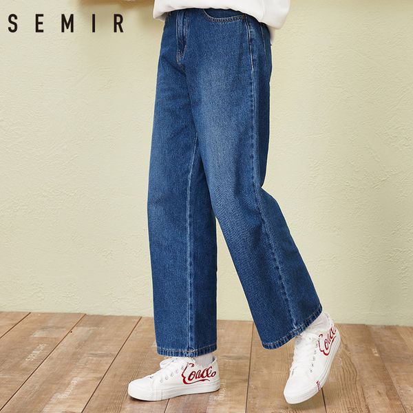 

semir new jeans for women 2019 loose pants vintage style wide leg pants trousers high waist for 4 season trousers fashion, Blue
