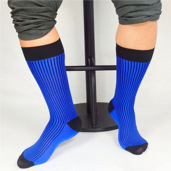 Frühlings-Winter-Herren-Business-Socken, gestreifte Mesh-Nylon-blaue Seidensocken, weiche, durchsichtige, leichte formelle Kleidung, knielange lange Socken