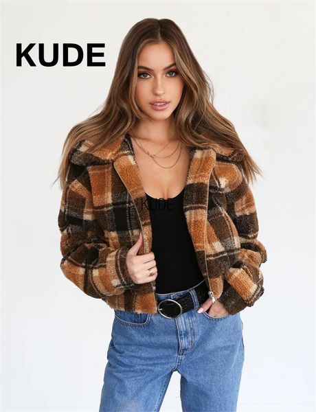 

kude autumn winter jacket 2019 women outwear coat female faux lambswool big size women loose lapel basic jackets streetwear 7479, Black;brown