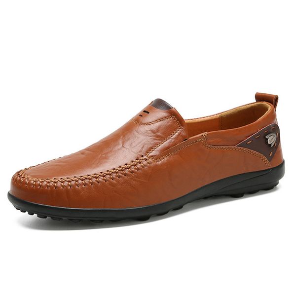 

new 2019 casual men shoes slip on loafers spring and autumn mens moccasins genuine leather men's flats shoes big size 37-47, Black