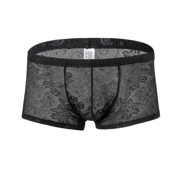 

men underwear boxers gay men's transparent boxer shorts mens lace ultrathin breathable panties male boxershorts lingerie, Black;white