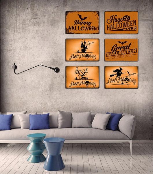 

dhl halloween tin signs pumpkin vintage wall art retro tin sign wall iron painting plaques bar pub restaurant home decor halloween paintings