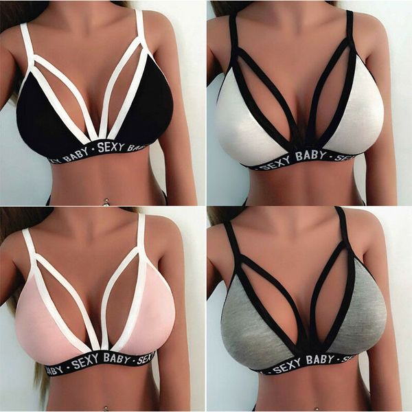 

women cotton triangle bralette unpadded bra crop strappy lingerie, White;red