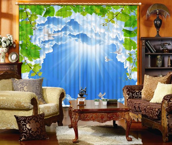 

blue sky white clouds sun nature art print, drapes living room bedroom decor panels hookswindow curtain