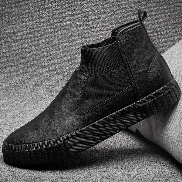 

high shoes spring winter korean version tide shoes boots men's cotton, Black