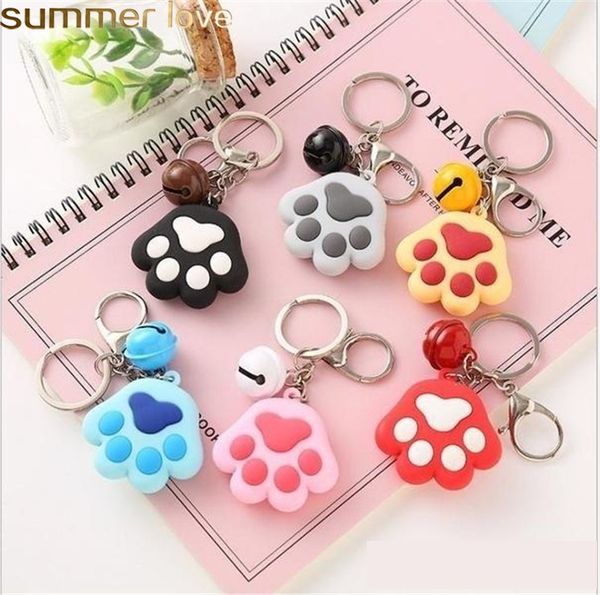 

personalized cute enamel cat dog bear claw keychain soft silicone paw prints key chain keyrings for bag car jewelry accessories wholesale, Slivery;golden