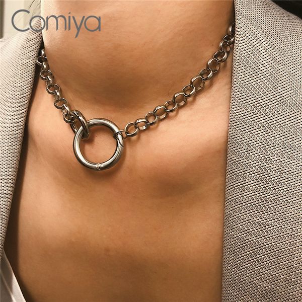 

comiya necklaces for women zinc alloy gold silver color big cirlcle pendant maxi necklace chocker links chains jewelry