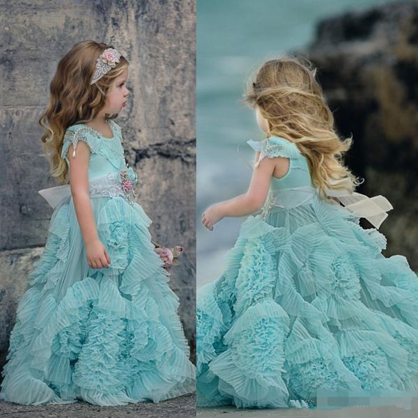 

ruffles flower girls dresses for weddings crystal jewel neck kids formal wear floor length little girl' pageant dress, White;red