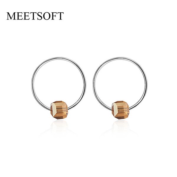 

meetsoft 925 sterling silver prevent allergy zircon cube stud earrings for women hollow out round jewelry gift, Golden;silver